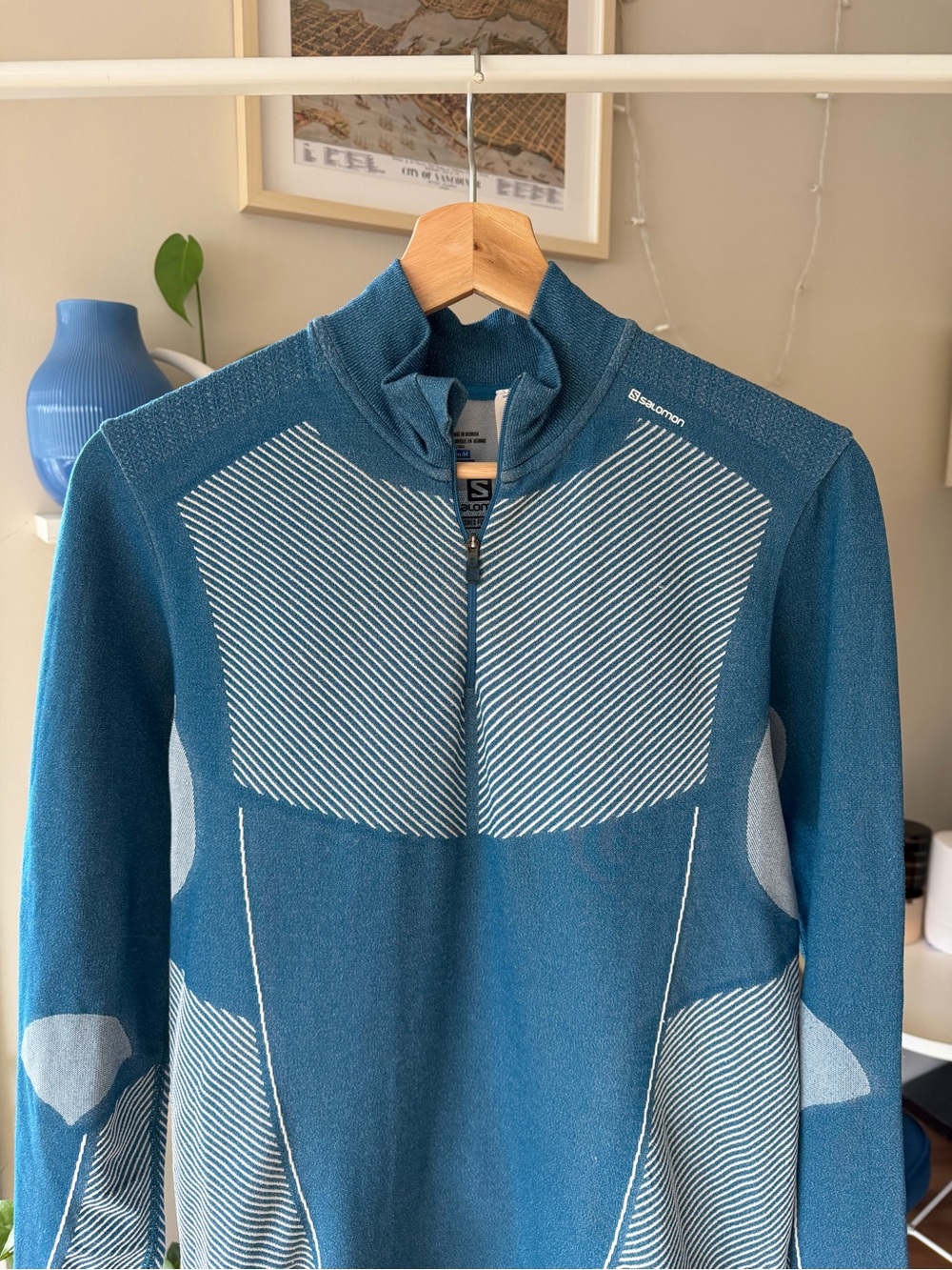 Salomon Primo Warm Men's Teal and White Zip-Up Performance Sweater